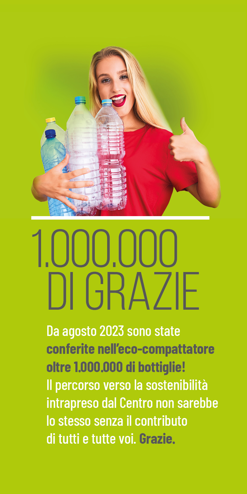 Traguardo di un milione di bottiglie nell'eco compattatore